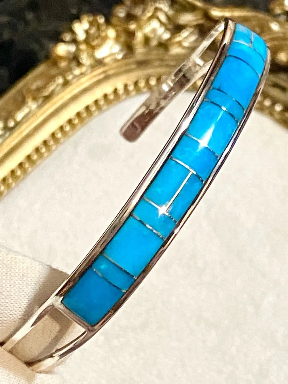 Sterling Silver Sleeping Beauty Turquoise Inlay Cuff Bracelet